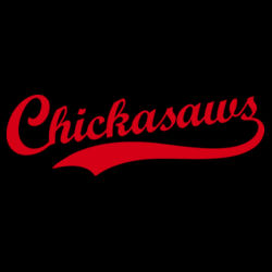 Chickasaws Red Puffy Cut Vinyl- Varsity Stripe Color Block Drop Shoulder Sweatshirt Design