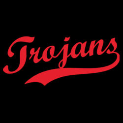 Trojans Red Puffy Cut Vinyl- Varsity Stripe Color Block Drop Shoulder Sweatshirt Design