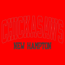 Chickasaws Applique- Red glitter inside the Chickasaws with Red embrodiery and Black embroidery text on Colorblock Crew Design