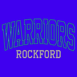 Warriors Applique- Blue glitter inside the Warriors  with Blue embrodiery and Grey embroidery text on Colorblock Crew Design