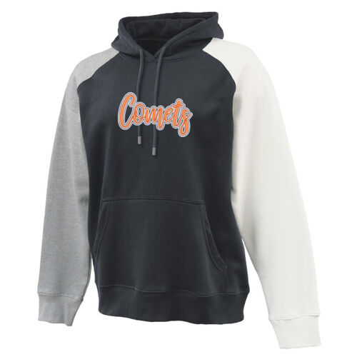 Color Block Hooded Sweatshirt- Comets 3D Puffy Embroidery- White Outline and Orange puffy Thumbnail