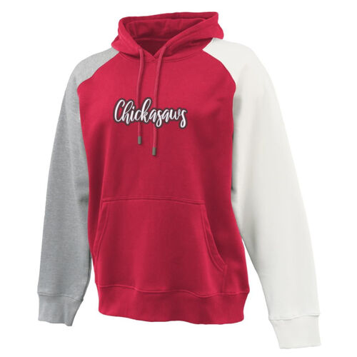 Color Block Hooded Sweatshirt- Chickasaws 3D Puffy Embroidery- Black Outline and White puffy Thumbnail