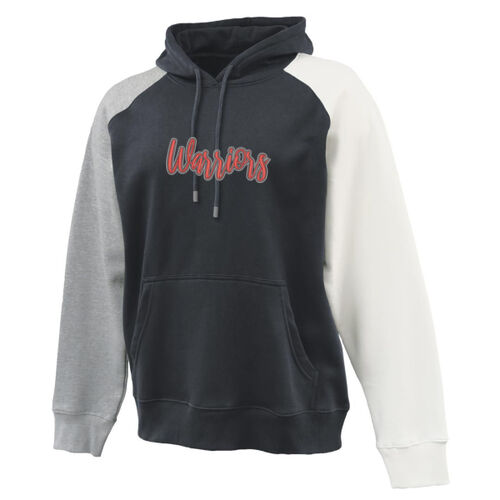 Color Block Hooded Sweatshirt- Warriors- 3D Puffy Embroidery- Grey Outline and Red Puffy Thumbnail