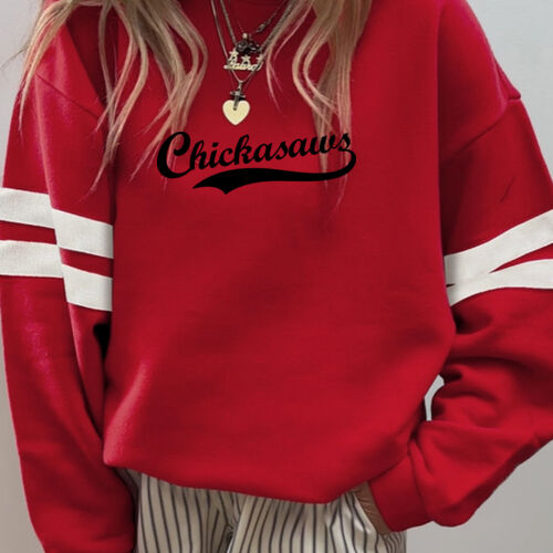 Chickasaws Black Puffy Cut Vinyl- Varsity Stripe Color Block Drop Shoulder Sweatshirt Thumbnail