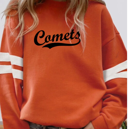 Comets Black Puffy Cut Vinyl- Varsity Stripe Color Block Drop Shoulder Sweatshirt Thumbnail