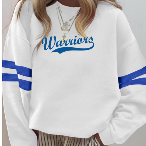 Warriors Blue Puffy Cut Vinyl- Varsity Stripe Color Block Drop Shoulder Sweatshirt Thumbnail