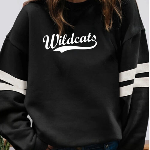 Wildcats White Puffy Cut Vinyl- Varsity Stripe Color Block Drop Shoulder Sweatshirt Thumbnail