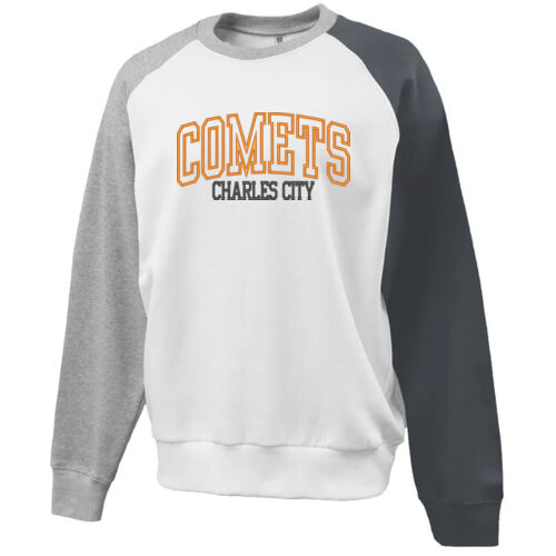 Comets Applique- Orange glitter inside the comets with orange embrodiery and black embroidery text on Colorblock Crew Thumbnail