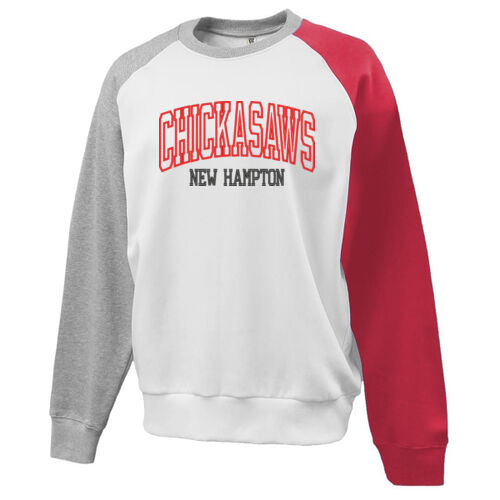 Chickasaws Applique- Red glitter inside the Chickasaws with Red embrodiery and Black embroidery text on Colorblock Crew Thumbnail