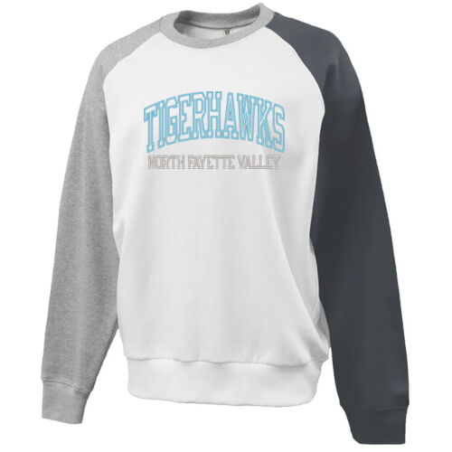  Tigerhawks Applique- Blue glitter inside the  Tigerhawks with Blue embrodiery and grey embroidery text on Colorblock Crew Thumbnail